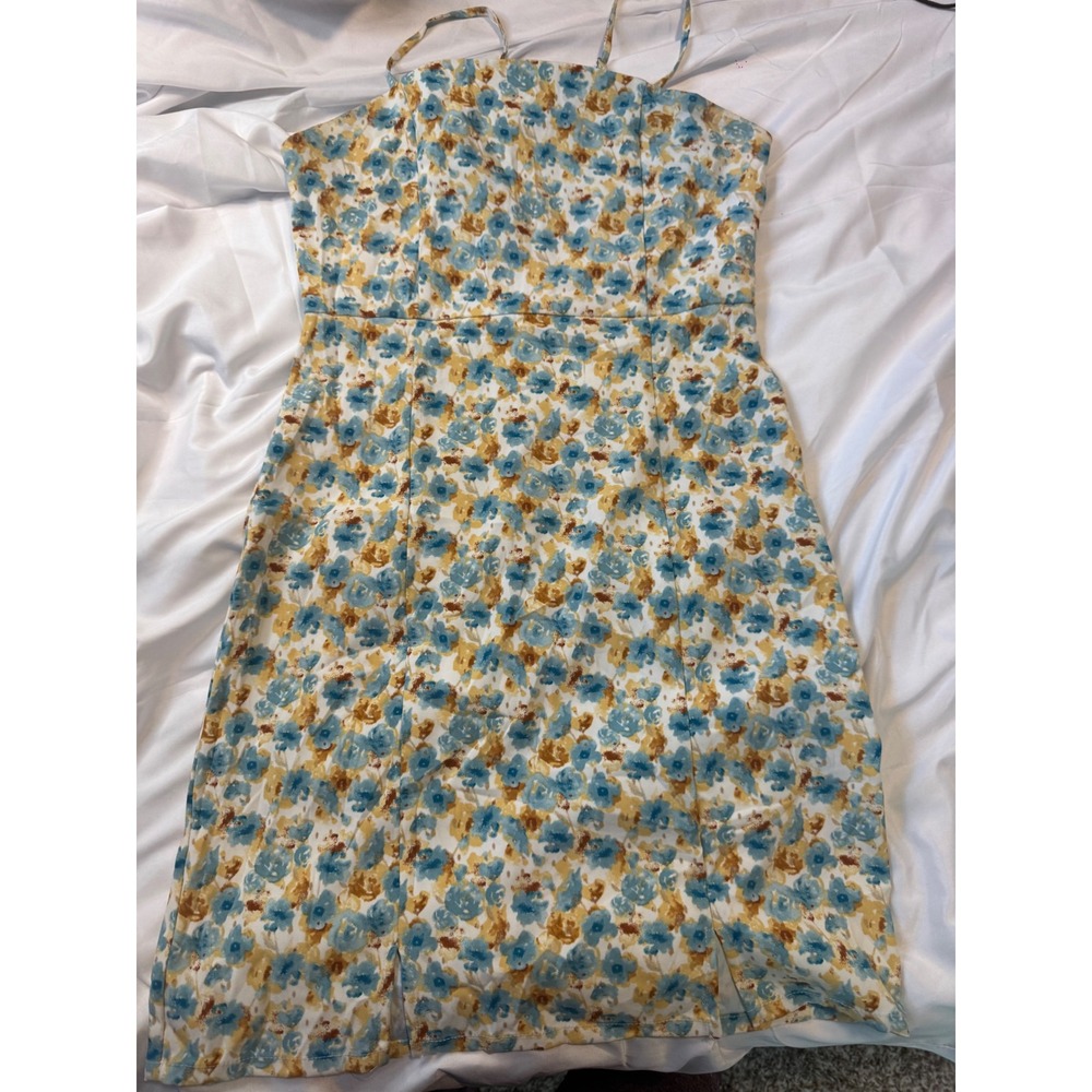 Versona Floral Mini Dress Y2K Blue Mustard Cottagecore Size 2
